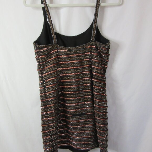 NBD Mini Cocktail Dress Black Copper Sequins Beading Stripes Tank Size Small - Picture 6 of 11
